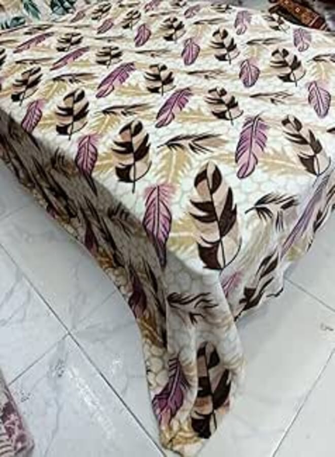 Generic Heavy-Duty Feather Print Blanket, 200x220cm, Soft Plush Throw with Purple and Brown Feather Pattern .flo