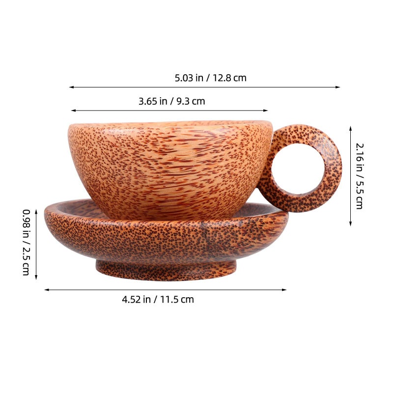 Unfinished Wood Teacup With Handle and Rustic Coaster Set for Coffee Tea Milk - Image 3