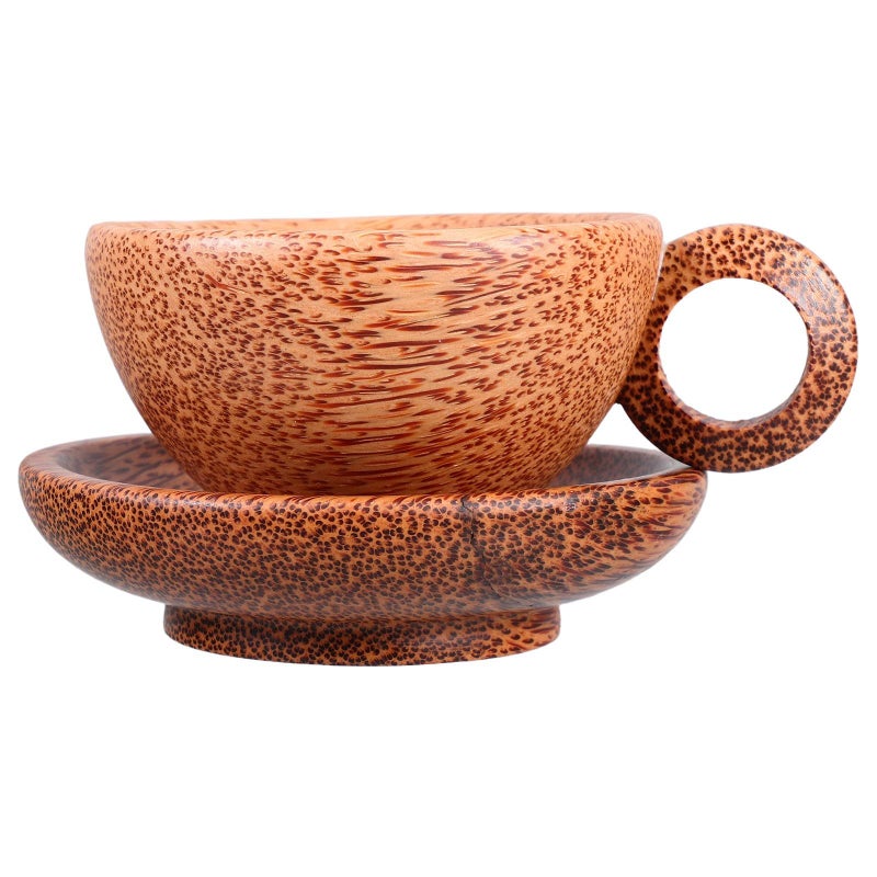 Unfinished Wood Teacup With Handle and Rustic Coaster Set for Coffee Tea Milk - Image 2