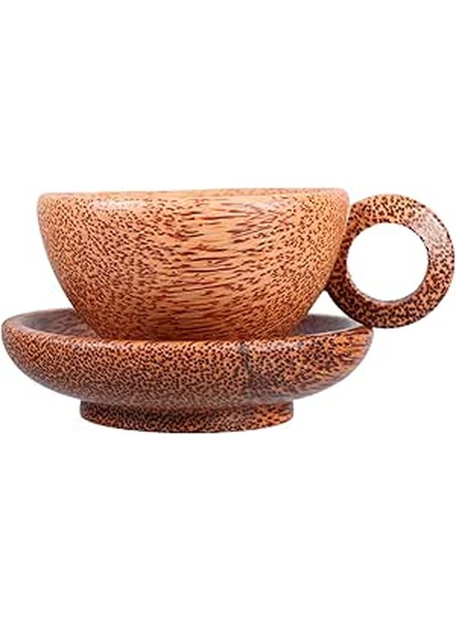 Unfinished Wood Teacup With Handle and Rustic Coaster Set for Coffee Tea Milk - Image 1