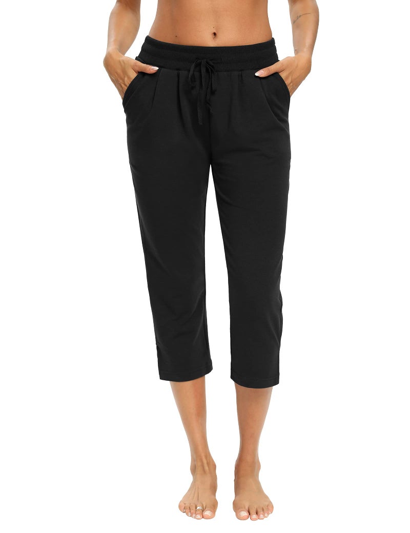 LEXISLOVE Capris for Women Casual Summer Wide Leg Crop Pants Loose Comfy Drawstring Yoga Jogger Capri Pants with Pockets Black L - Image 2