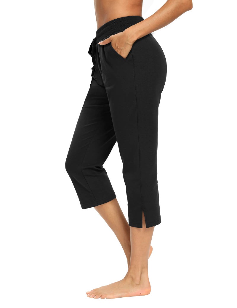 LEXISLOVE Capris for Women Casual Summer Wide Leg Crop Pants Loose Comfy Drawstring Yoga Jogger Capri Pants with Pockets Black L - Image 1