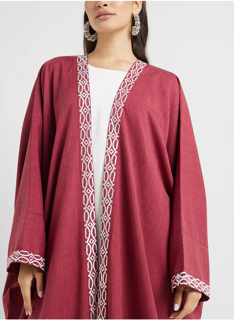 هيا كلوزيت Open front Embroidered flared sleeve abaya