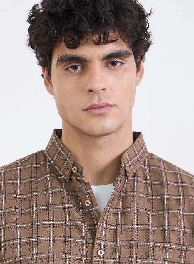 Styli Brown Men Regular Fit Checked Full Sleeve Shirt for Men | Best Price UAE