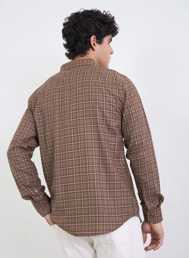 Styli Brown Men Regular Fit Checked Full Sleeve Shirt for Men | Best Price UAE