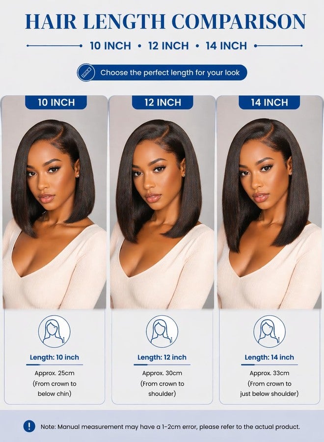 Nadula Dark Chocolate Brown Yaki Straight Bob Drawstring Wig Human Hair Side Part with No Slip Cap,Glueless 7x5 Bye Bye Knots Wig Pre Cut/Plucked/Bleached Ready to Go Yaki Bob Wig 150 Density 10inch - Image 5