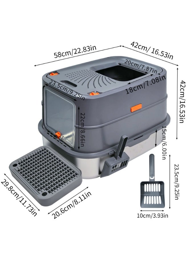 ويسفور صندوق قمامة قطط مغلق من الفولاذ المقاوم للصدأ، صندوق قمامة معدني عالي الجوانب مع غطاء، تصميم مغلق مقاوم للرذاذ للقطط الكبيرة الطول * العرض * الارتفاع 58 × 42 × 42 سم - Image 2