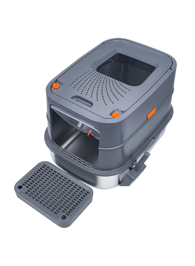 ويسفور صندوق قمامة قطط مغلق من الفولاذ المقاوم للصدأ، صندوق قمامة معدني عالي الجوانب مع غطاء، تصميم مغلق مقاوم للرذاذ للقطط الكبيرة الطول * العرض * الارتفاع 58 × 42 × 42 سم - Image 1