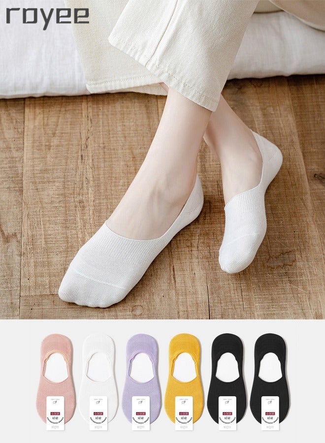 Royee 6 Pairs of Shallow Mouthed Girls' Pure Cotton Invisible Socks, Summer Thin boat Socks, Anti Odor Spring and Autumn Women's Socks  - Image 1