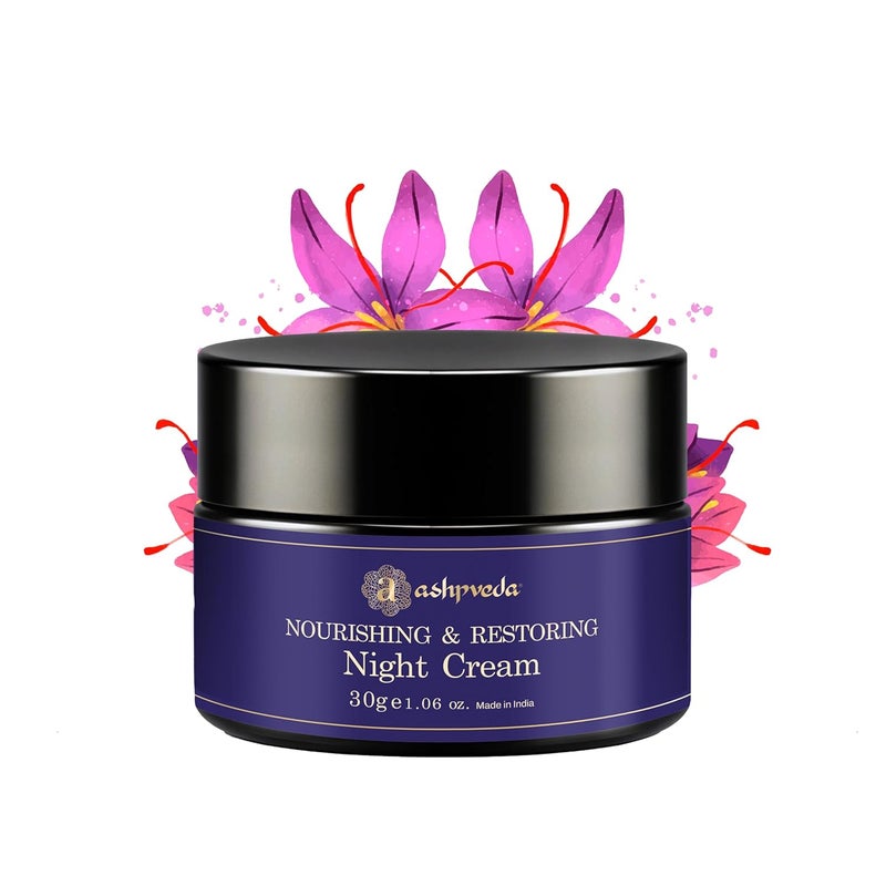 Ashpveda Sandalwood Saffron Nourishing and Restoring Night Cream Anti Aging Cream Reduces Fine Lines Wrinkles Oil Free Non Sticky Moisturizer For Glowing Youthful All Skin Type 30 gm - Image 1