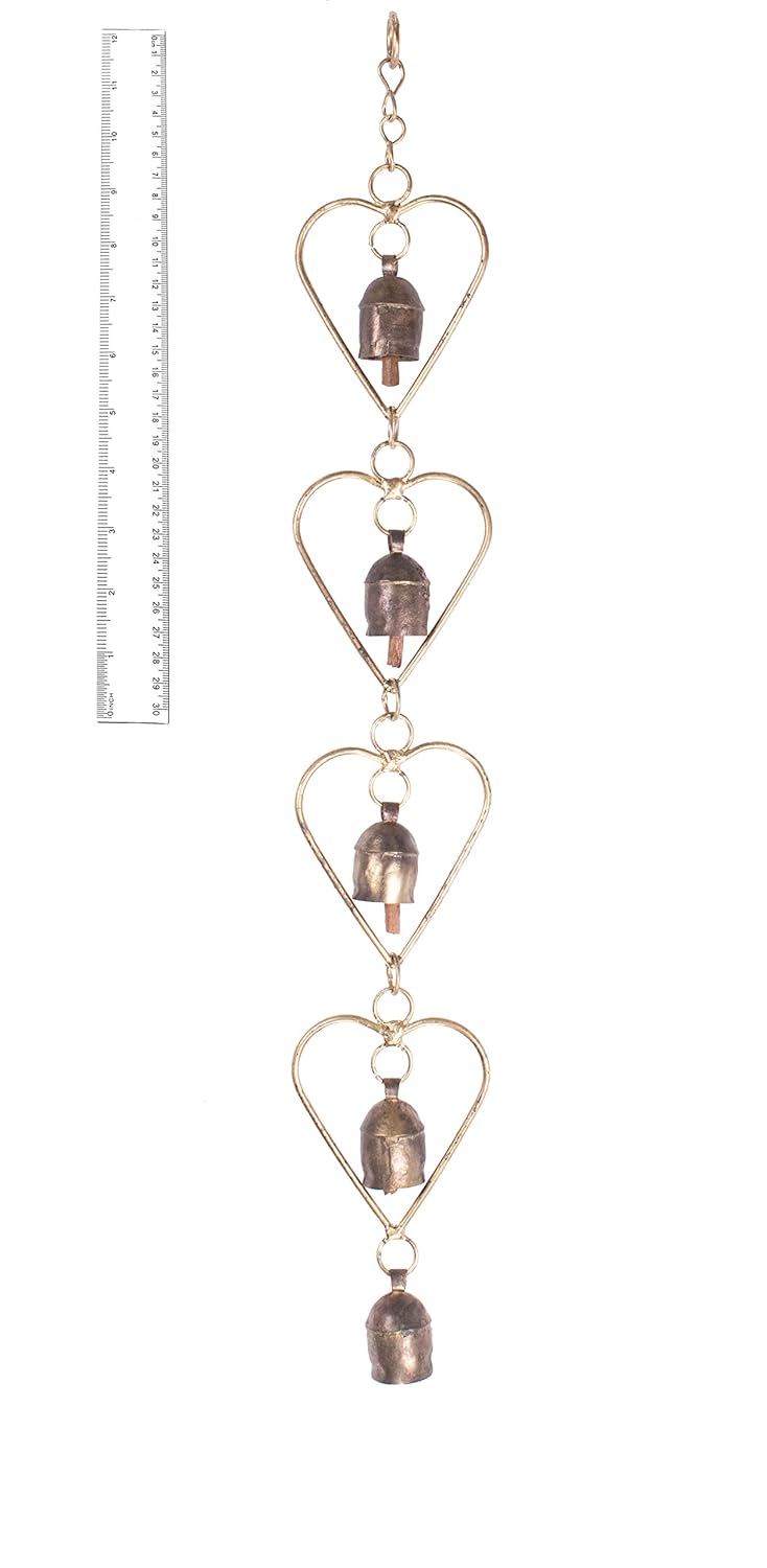 Ethnics of Kutch Ethnics of Kutch Hand Made Metal Bells Wrought Iron CopperZinc Coated Home Dcor Chimes Cow Bell Hearts Series 5 Bells 55 cms Length Colour Copper BEL0067 - Image 4