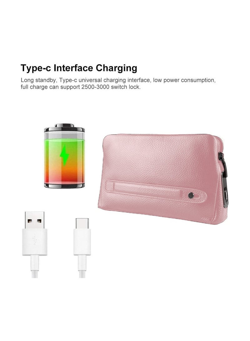 Wtech Leather Fingerprint Lock Bag for Men And Women Hand Bag Male Long Money Wallets Mobile Phone Pouch Smart Lock System Clutch Bag - Pink - Image 3