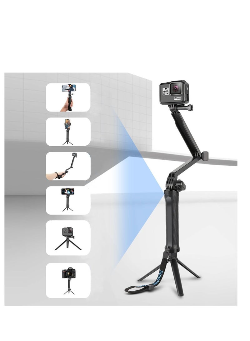 ECVV 3 Way Tripod Selfie Stick Pole Adjustable Arm Grip Waterproof Monopod Accessories Sports Camera Bracket Multi-functional Detachable Extendable Fold Rod for Gopro Hero 7/6/5/4/3+ - Image 3