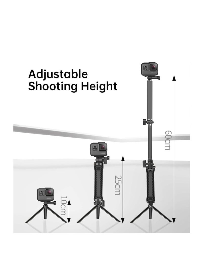 ECVV 3 Way Tripod Selfie Stick Pole Adjustable Arm Grip Waterproof Monopod Accessories Sports Camera Bracket Multi-functional Detachable Extendable Fold Rod for Gopro Hero 7/6/5/4/3+ - Image 5