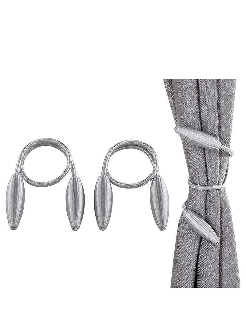 Oasisgalore 2 pcs 20 inch Grey Twist Curtain Tiebacks, Creative Window Drape Curtain Hold Back. Decorative Holdbacks  - Image 1