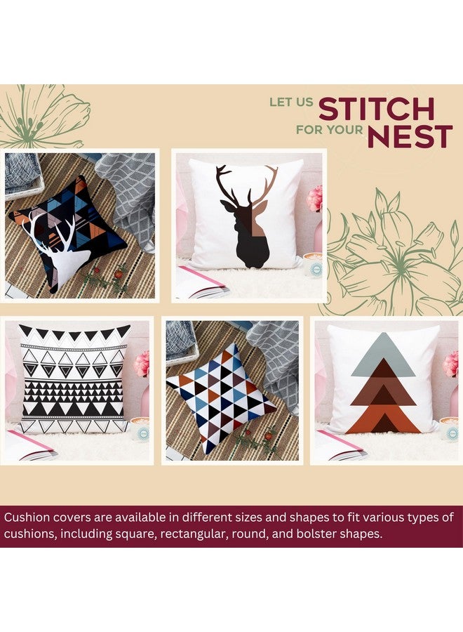 STITCHNEST Set of 5 Polycotton Cushion Covers - 18x18 Inches - Multicolor Deer & Triangle Geometric Prints - Modern Cushion Covers for Sofa & Living Room Decor - Image 2