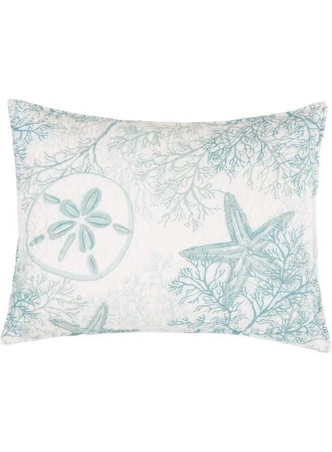 CF Home Ocean Treasures Blue Starfish Sand Dollar Twin Bed Quilt Set All Seasons Summer Seashell Coral Beach House Reversible Lightweight Coverlet Comforter Nautical Bedroom Bedding Decor Decoration - Image 3