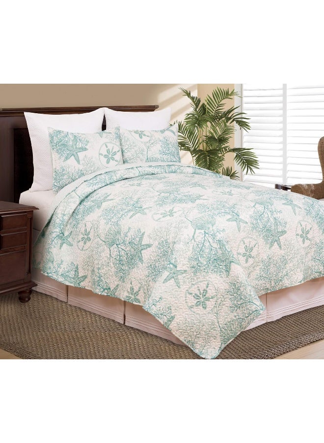 CF Home Ocean Treasures Blue Starfish Sand Dollar Twin Bed Quilt Set All Seasons Summer Seashell Coral Beach House Reversible Lightweight Coverlet Comforter Nautical Bedroom Bedding Decor Decoration - Image 5