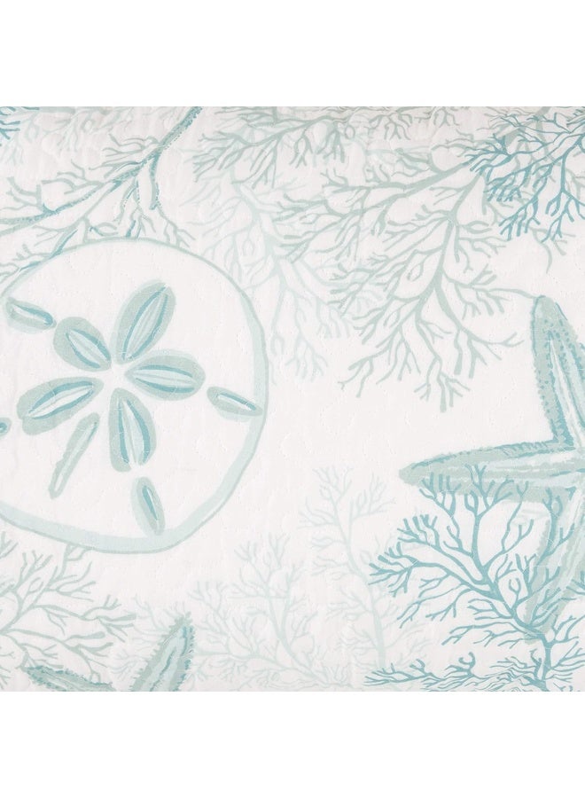 CF Home Ocean Treasures Blue Starfish Sand Dollar Twin Bed Quilt Set All Seasons Summer Seashell Coral Beach House Reversible Lightweight Coverlet Comforter Nautical Bedroom Bedding Decor Decoration - Image 2
