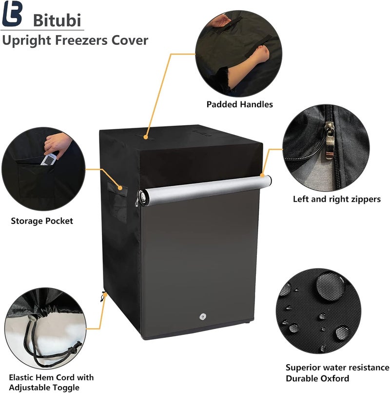 Bitubi Upright Freezers Cover,Outdoor Refrigerator Cover,– Waterproof, Dustproof, Sun-Proof, 22" W x 23" D x 34" H. Suitable for most 3.0 Cubic Compact Mini Freezer on market (Black) - Image 3