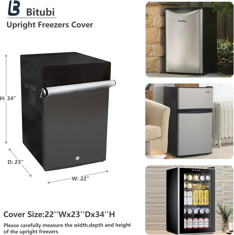 Bitubi Upright Freezers Cover,Outdoor Refrigerator Cover,– Waterproof, Dustproof, Sun-Proof, 22" W x 23" D x 34" H. Suitable for most 3.0 Cubic Compact Mini Freezer on market (Black) - Image 2