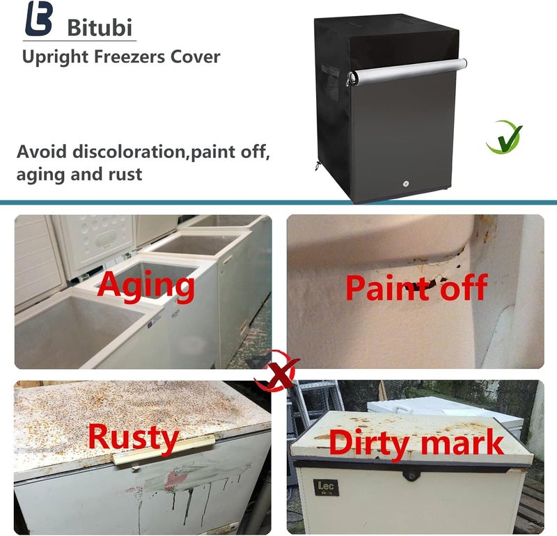 Bitubi Upright Freezers Cover,Outdoor Refrigerator Cover,– Waterproof, Dustproof, Sun-Proof, 22" W x 23" D x 34" H. Suitable for most 3.0 Cubic Compact Mini Freezer on market (Black) - Image 5