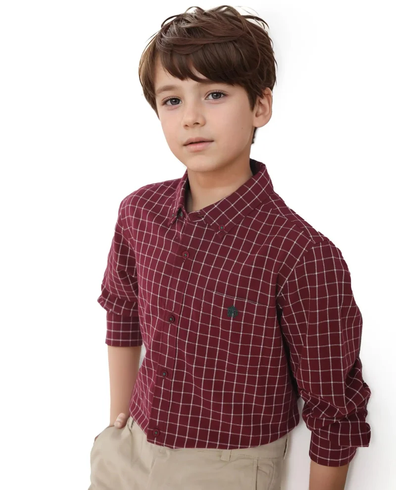 Rare Ones Rare Ones Kids Crew Red Cotton Full Sleeves Button Down Collar Regular Fit Checked Shirt