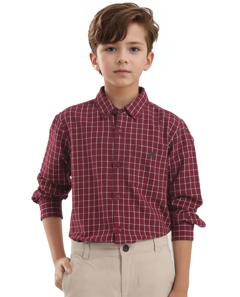 Rare Ones Rare Ones Kids Crew Red Cotton Full Sleeves Button Down Collar Regular Fit Checked Shirt