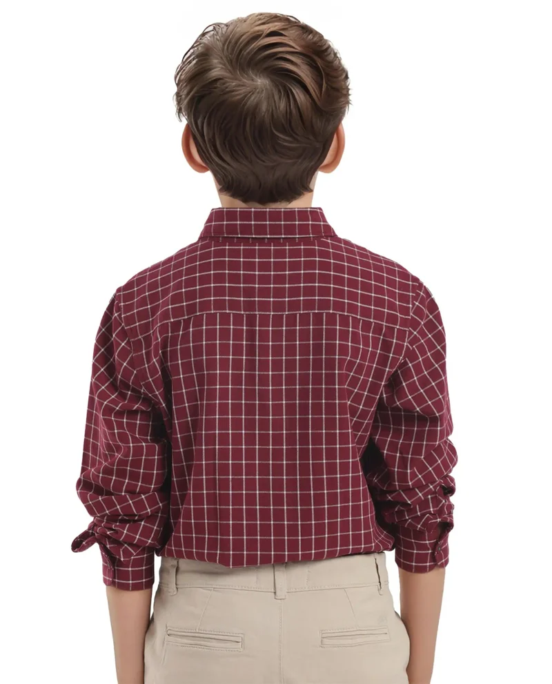 Rare Ones Rare Ones Kids Crew Red Cotton Full Sleeves Button Down Collar Regular Fit Checked Shirt