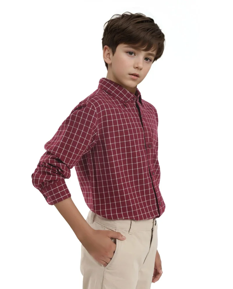 Rare Ones Rare Ones Kids Crew Red Cotton Full Sleeves Button Down Collar Regular Fit Checked Shirt