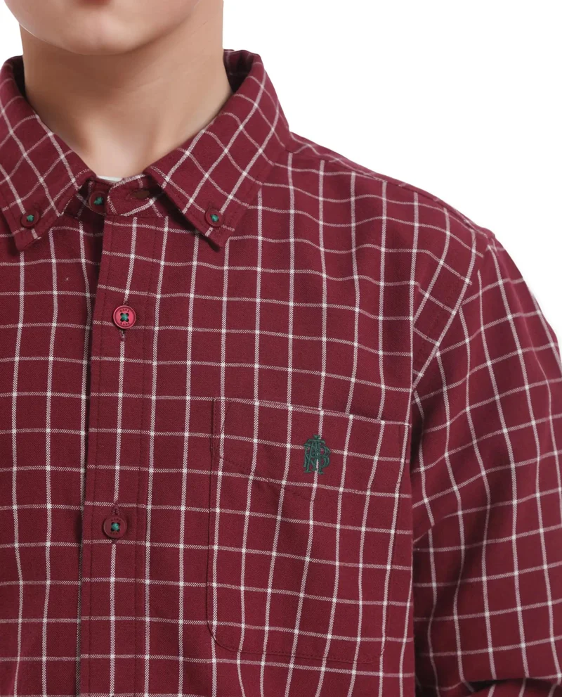 Rare Ones Rare Ones Kids Crew Red Cotton Full Sleeves Button Down Collar Regular Fit Checked Shirt