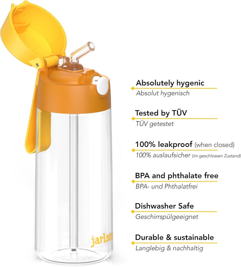 Jarlson قارورة مياه جارلسون® للأطفال، قارورة شرب مع قشة للطفل، خالية من BPA، مصنوعة من ترايتان عالي الجودة (بلاستيك)، مقاومة للتسرب، مثالية لرياض الأطفال والمدرسة والرياضة، 500 مل - Image 3