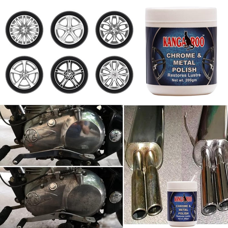 KANGAROO Chrome And Metal Polish For Chrome, Copper, Brass, Bronze, Gold, Nickel And Stainless Steel. All Metal Cleaner, Polisher And Protectant. Removes Oxidation And Discoloration (200 Gram) - Image 3