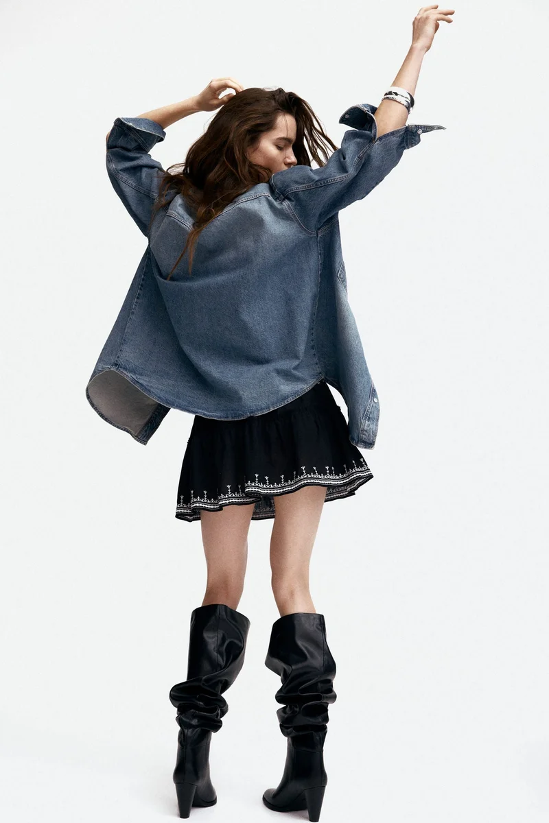 H&M Embroidered cotton skirt