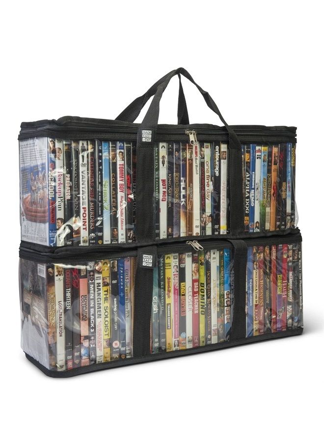 Made Easy Kit DVD Storage Bag - Clear PVC Organizer,Triple-Stitched Handles, Dividers - Stackable, Space-Saving, Fits 40 DVD Cases - Container for Movie Discs, Video Games, VHS Tapes (Black, 2 Bags) - Image 1