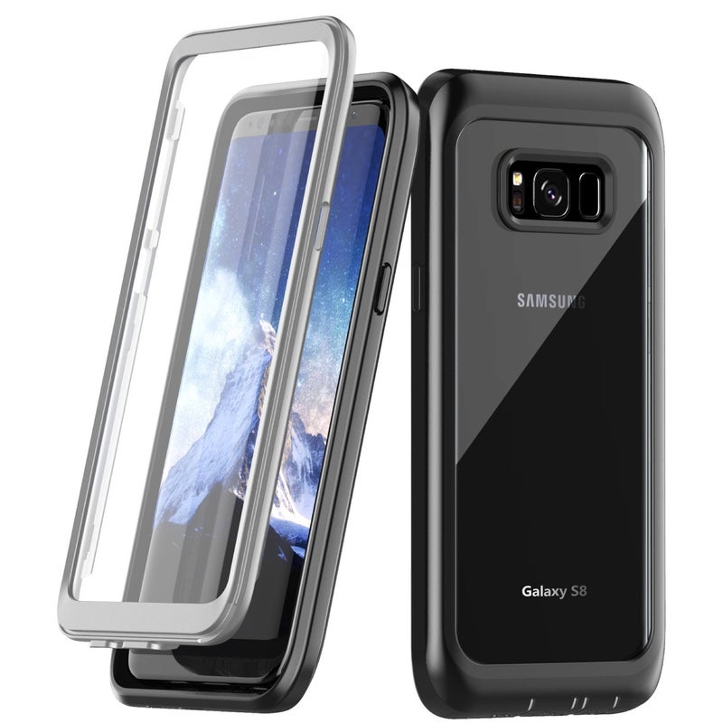 Singdo Samsung Galaxy S8 Case, Built-in Screen Protector Cover 360 Degree Protection Rugged Clear Bumper Case for Samsung Galaxy S8 (Black) - Image 1