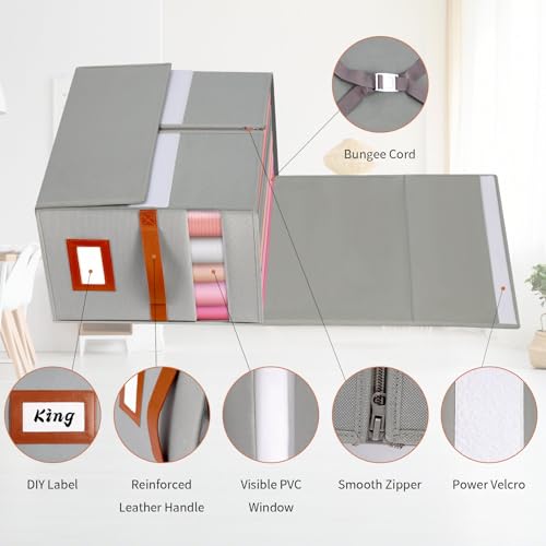 Jumpso Extra Large Bed Sheet Organizer, 2 Pack Foldable Sheet Organizers and Storage with Oxford Fabric, Clear PVC Window & Leather Handle – Storage for Bedding, Blankets, Duvet Cover Set, Quilt - Image 3