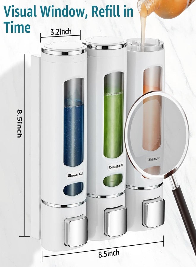 pollock Shampoo and Conditioner Dispenser,Shower Shampoo Dispenser 3 Chamber No Drilled Shampoo Dispenser for Shower Wall Mounted Shower Dispenser Body Wash Dispenser for Bathroom Kitchen Hotel,White - Image 5