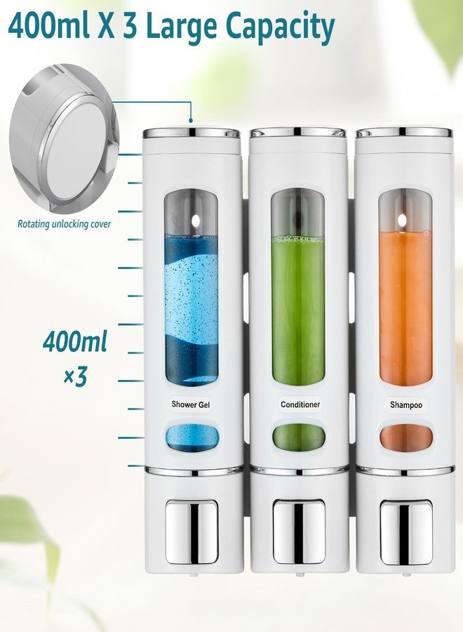 pollock Shampoo and Conditioner Dispenser,Shower Shampoo Dispenser 3 Chamber No Drilled Shampoo Dispenser for Shower Wall Mounted Shower Dispenser Body Wash Dispenser for Bathroom Kitchen Hotel,White - Image 2