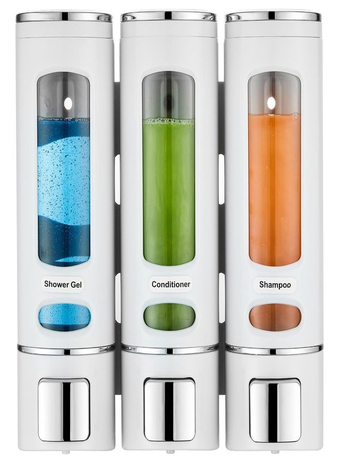 pollock Shampoo and Conditioner Dispenser,Shower Shampoo Dispenser 3 Chamber No Drilled Shampoo Dispenser for Shower Wall Mounted Shower Dispenser Body Wash Dispenser for Bathroom Kitchen Hotel,White - Image 1