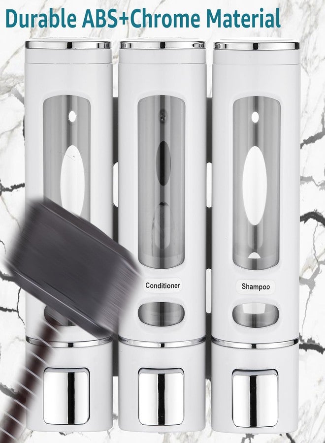 pollock Shampoo and Conditioner Dispenser,Shower Shampoo Dispenser 3 Chamber No Drilled Shampoo Dispenser for Shower Wall Mounted Shower Dispenser Body Wash Dispenser for Bathroom Kitchen Hotel,White - Image 3