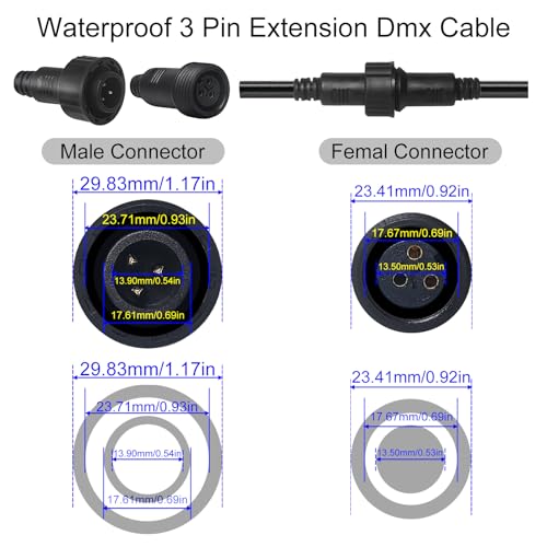 MADOWL Waterproof XLR Connection Wire 3m 9.8ft IP Rated Extension Cable, Outdoor Dmx Cable Connector Converter for Stage Lights Hand in Hand 3 Pin Dmx Terminator Plug Waterproof Wire Caps - Image 3