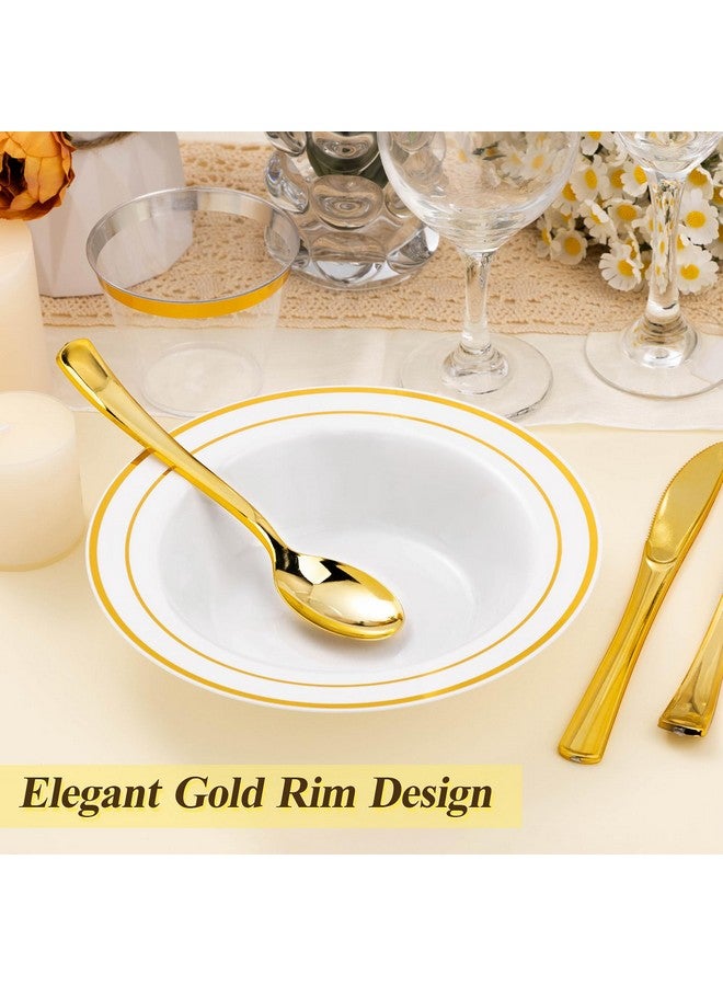 BestStar 100 Pack Disposable Soup Bowls with Gold Rim, 12oz Premium Heavy Duty Plastic Dinner Bowls for Party, Wedding and Holiday - Image 4