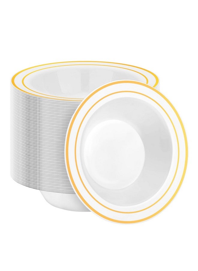 BestStar 100 Pack Disposable Soup Bowls with Gold Rim, 12oz Premium Heavy Duty Plastic Dinner Bowls for Party, Wedding and Holiday - Image 1