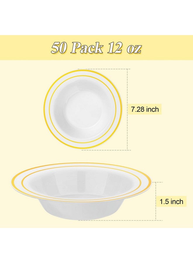 BestStar 100 Pack Disposable Soup Bowls with Gold Rim, 12oz Premium Heavy Duty Plastic Dinner Bowls for Party, Wedding and Holiday - Image 3