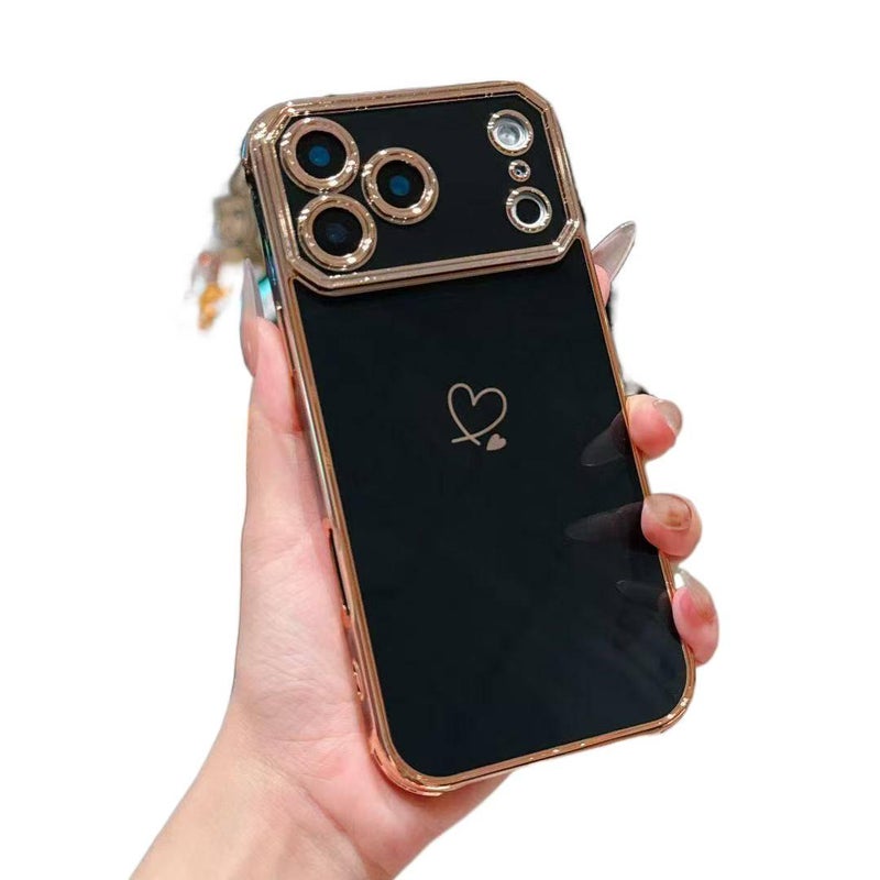 غطاء واقي بسيليكون لـ iPhone 16 / 16 Plus / 16 Pro / 16 Pro Max مع حماية من السقوط وتغطية كاملة مع مقاوم للصدمات مع مطلي بالكهرباء مع نقش قلب باللون أسود من السيليكون باللون الأسود - Image 4