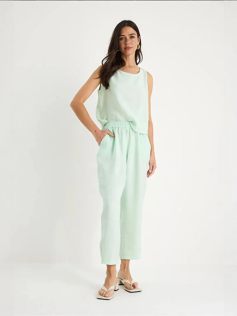 Bianco Lucci Mint Green LUCCI Sleeveless Crew Neck Blouse and Carrof Fıt Pants Set for Women | Best Price UAE