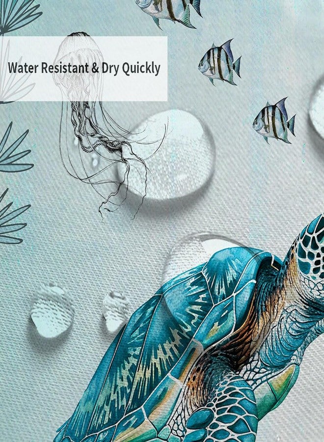 Wathon Sea Turtle Octopus Shower Curtain Blue Teal Ocean Bath Curtain Fish Underwater Animal Seashell Jellyfish Coastal Theme Bathroom Decor Set Hooks Included 72X72IN - Image 4