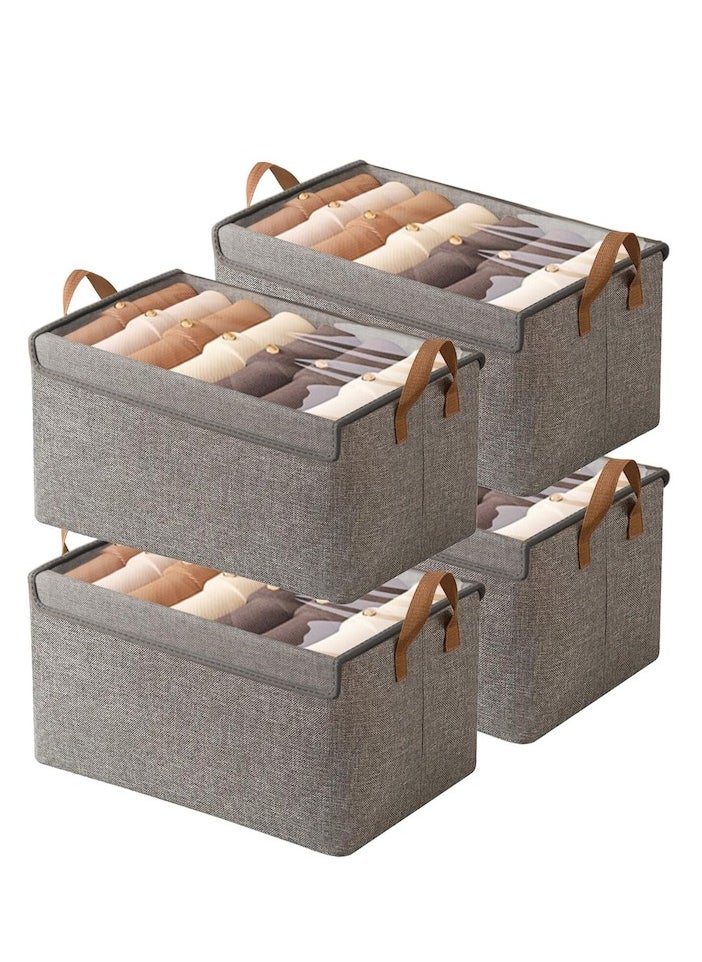 XiuWoo - Closet Clothes Organizer Bins 4 Pc, Fabric Storage Box with Steel Frame, Foldable Closet Shelf Storage Container with Lid, Large Fabric Storage Bin with Lable Pocket, Gray - Image 1