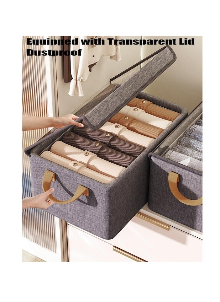 XiuWoo - Closet Clothes Organizer Bins 4 Pc, Fabric Storage Box with Steel Frame, Foldable Closet Shelf Storage Container with Lid, Large Fabric Storage Bin with Lable Pocket, Gray - Image 1